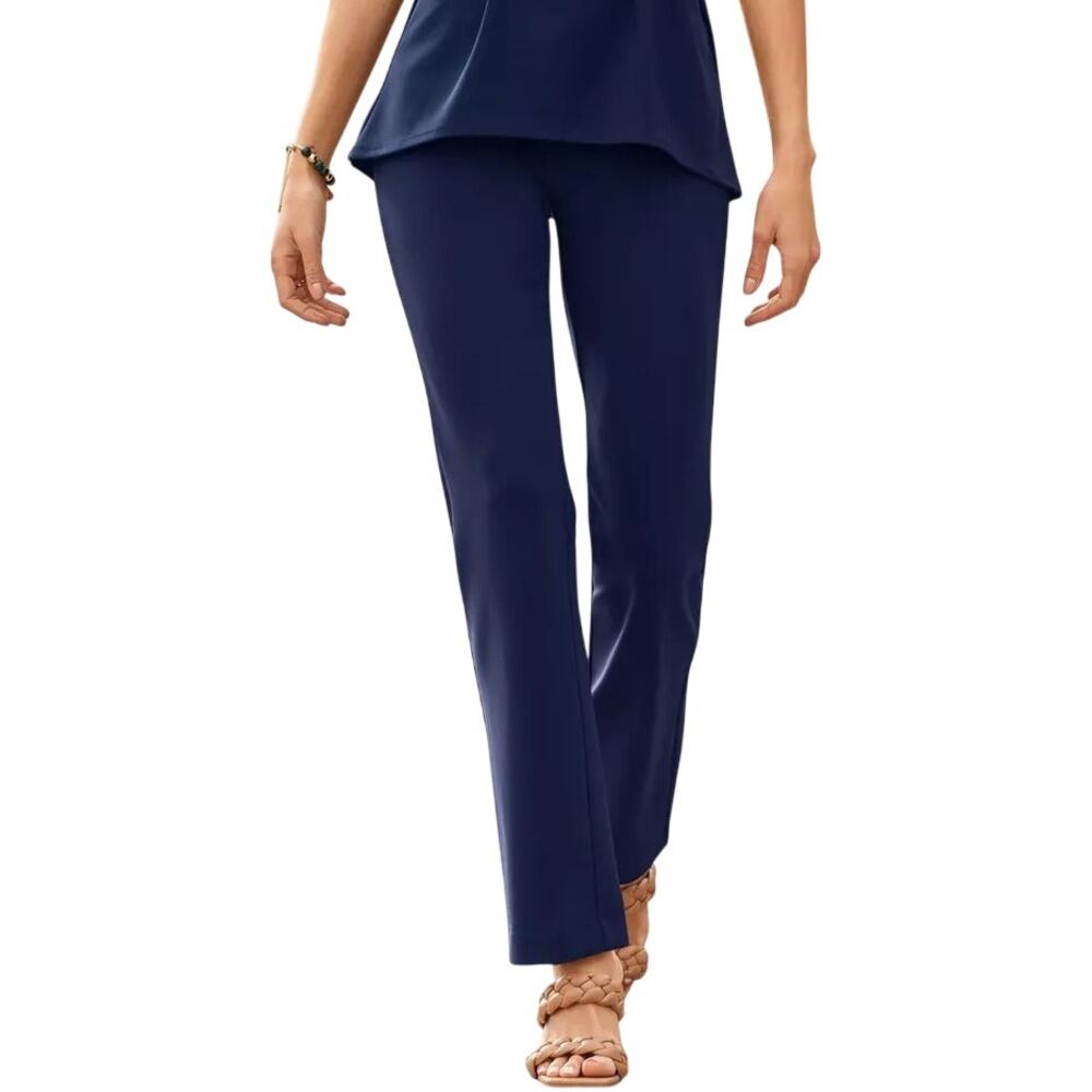 Boston Proper Beyond Travel Pants Straight Wrinkle-Resistant Elastic Navy M Long